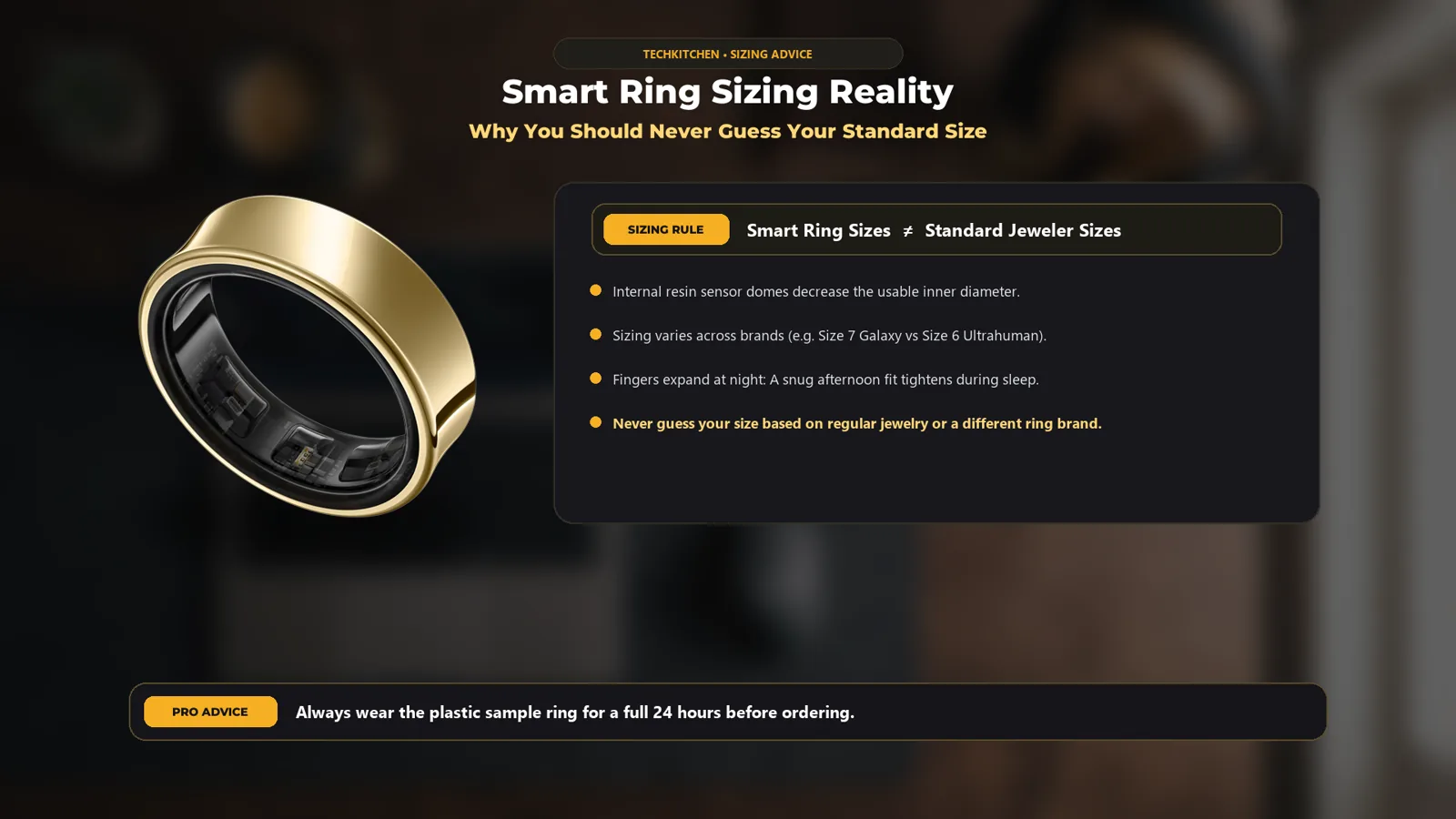 Smart ring sizing guide explaining why Galaxy Ring and Ultrahuman sizes can differ from standard jewellery sizes