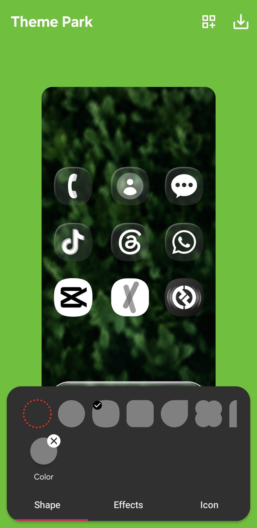 Theme Park Shape tab with shape options visible