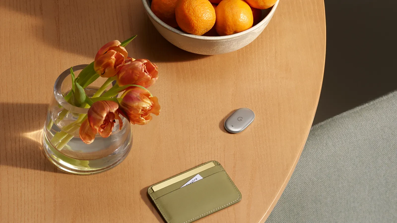 Google Pixel Tag tucked into a wallet lifestyle photo