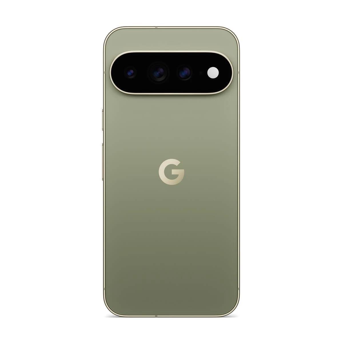 Google Pixel 11 Pro XL rear panel in Olive with the triple camera visor