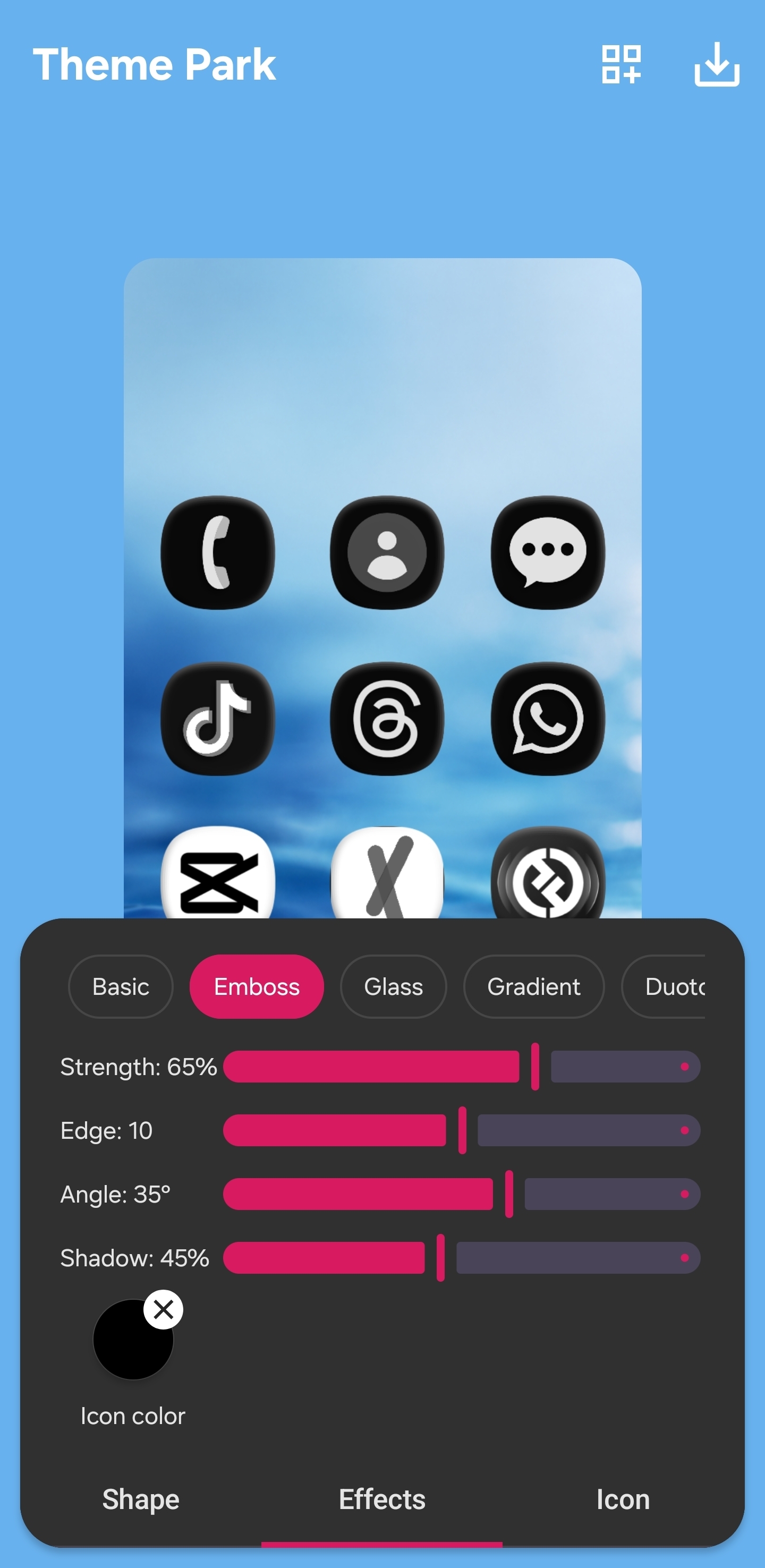 Theme Park Effects tab with live preview