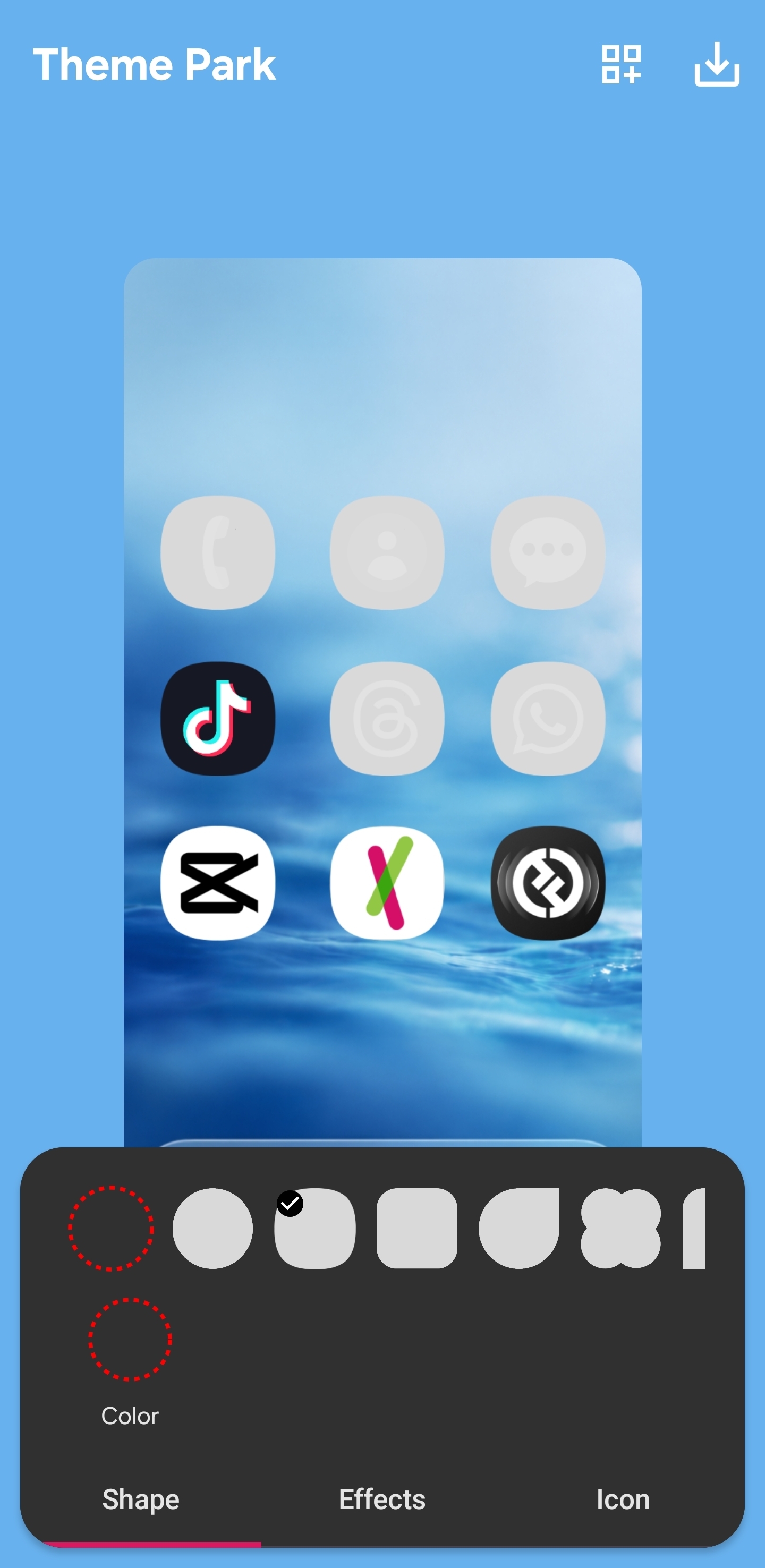 Theme Park shape options with squircle selected