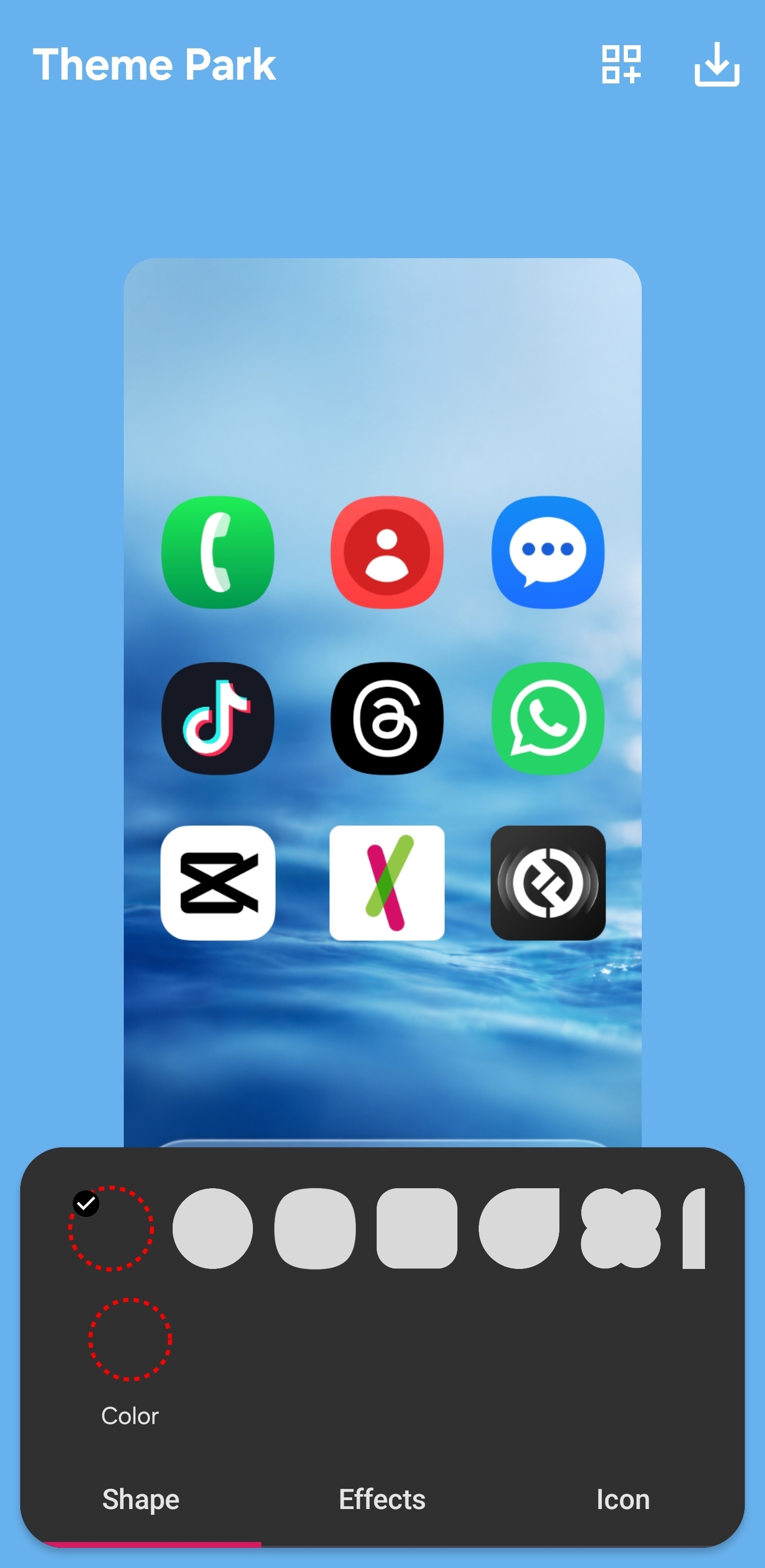 Theme Park Shape tab with first shape selected