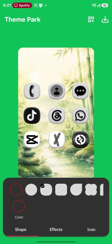 Theme Park Shape tab with the first squircle shape selected
