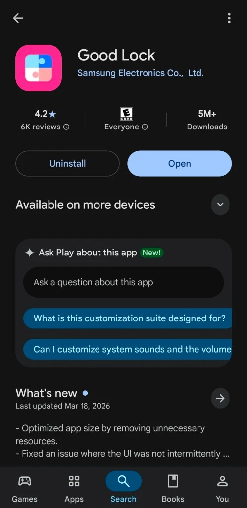 Good Lock store page in the Galaxy Store